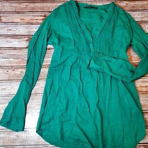 Zara Trafaluc Forest Green Cotton Boho Top XS EUC